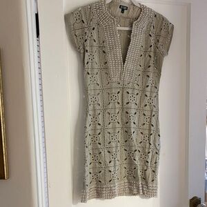 DESPI Crochet Eyelet Tunic Dress in Light Beige/ taupe
